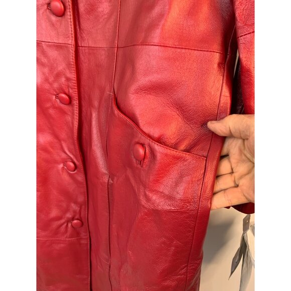 VTG 90s Terry Lewis Red Leather Coat Fur Collar Thermolite Lining XS 9029 NWD - Picture 16 of 16